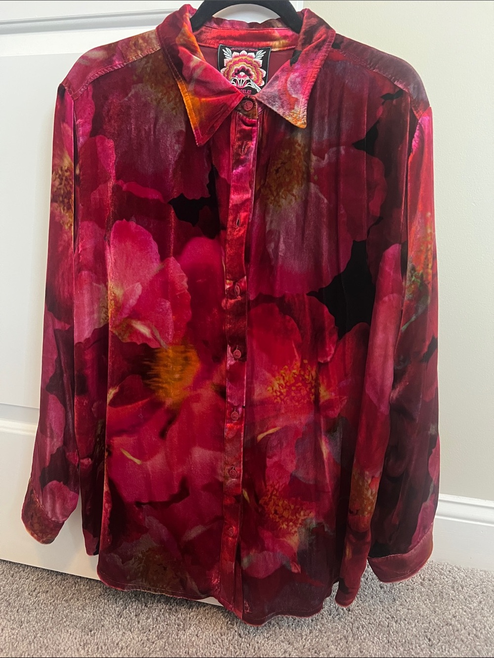 Johnny Was Ruby Bloom Velvet Oversized Shirt XL